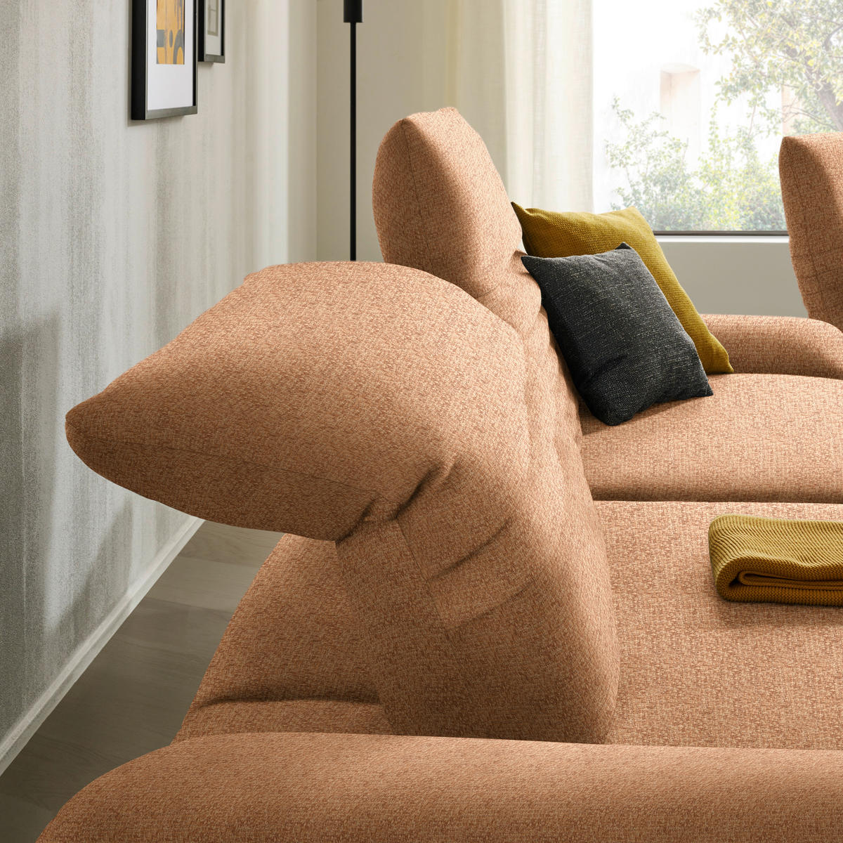 ECKSOFA in Chenille Aprikose  - Aprikose/Schwarz, Design, Textil/Metall (170-195/280cm) - Dieter Knoll