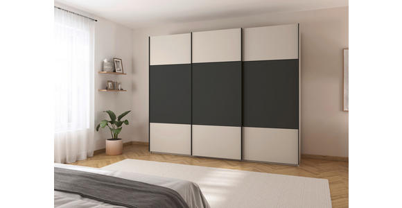 SCHWEBETÜRENSCHRANK 301/223/68 cm 3-türig Graphitfarben, Champagner  - Champagner/Schwarz, KONVENTIONELL, Holzwerkstoff/Metall (301/223/68cm) - Novel
