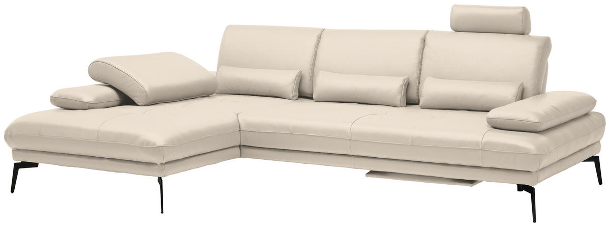 ECKSOFA in Echtleder Beige  - Beige/Schwarz, Design, Leder/Metall (187/273cm) - Celina Home