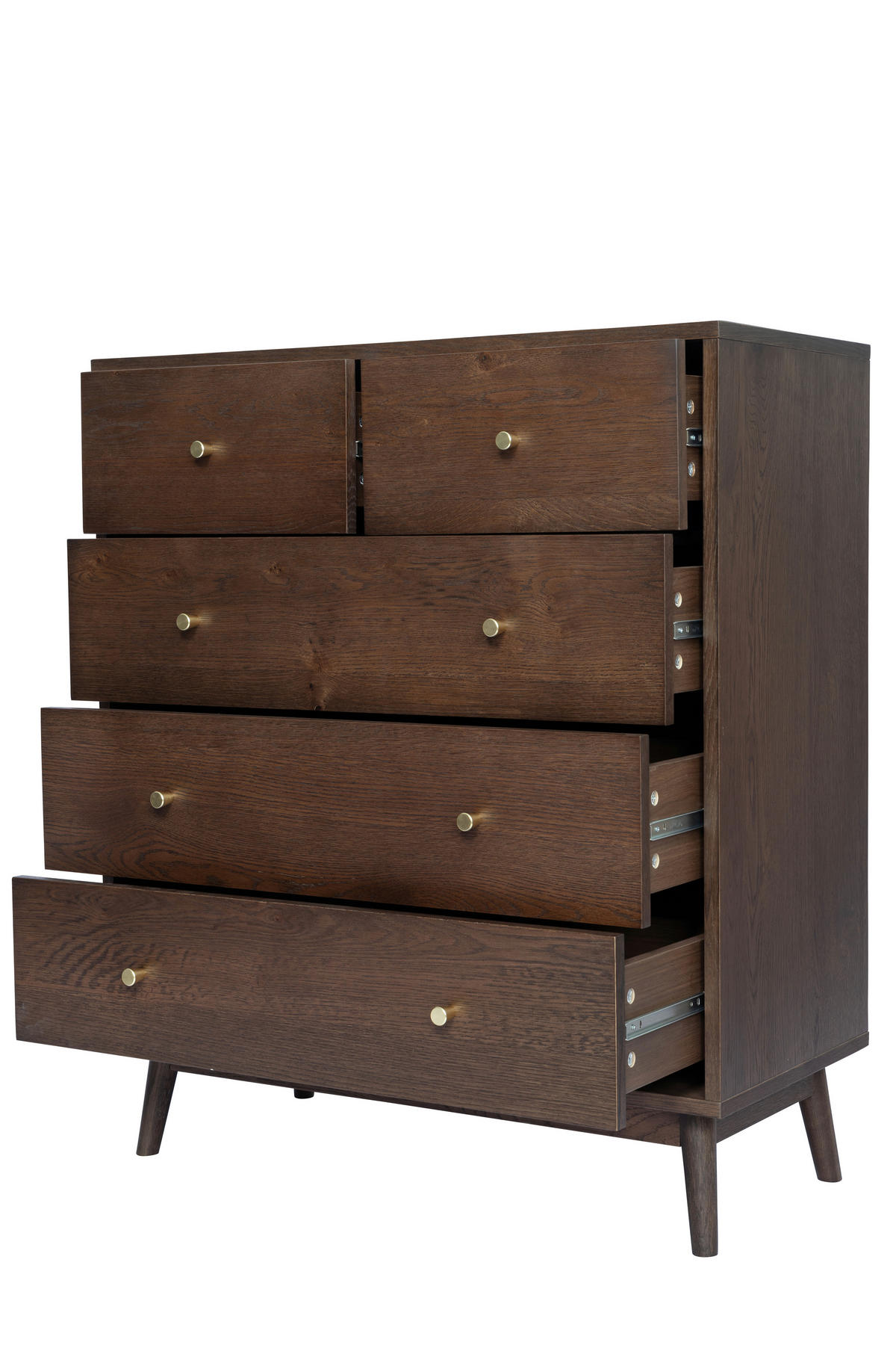 KOMMODE , 85/99/40 cm, 5 Schublade(n)  - Messingfarben/Walnussfarben, Design, Holz/Holzwerkstoff (85/99/40cm) - Livetastic