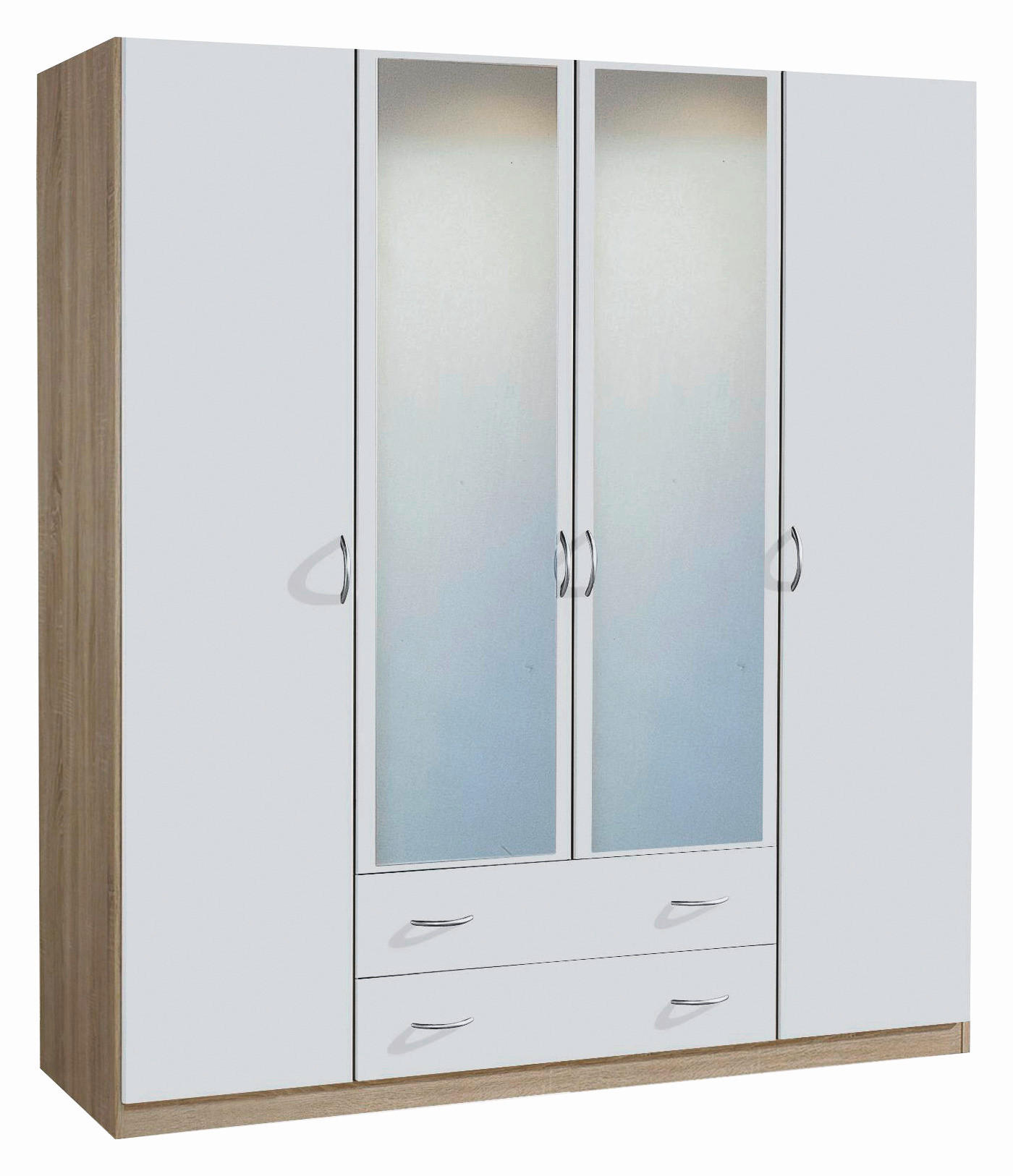 OMARA S KLASIČNIMI VRATI, bela, hrast sonoma  - bela/barve aluminija, Design, umetna masa/steklo (181/197/54cm) - Boxxx