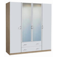 DREHTÜRENSCHRANK 181/197/54 cm,  in Weiß, Sonoma Eiche, 4 Tür(en)  - Alufarben/Weiß, Design, Glas/Holzwerkstoff (181/197/54cm) - Boxxx