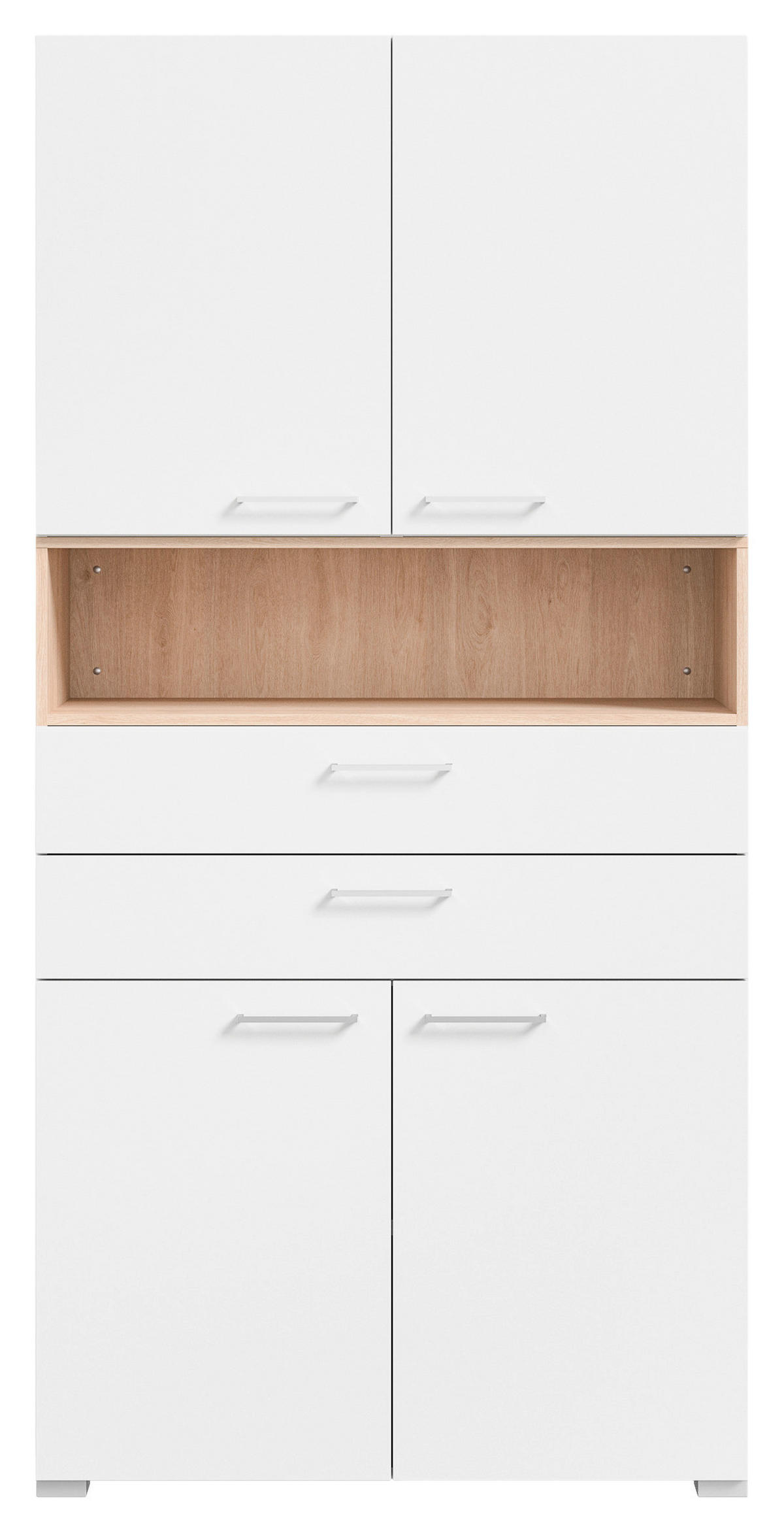 DREHTÜRENSCHRANK 100/213,6/41,9 cm 4-türig Weiß, Eichefarben  - Edelstahlfarben/Eichefarben, Basics, Holzwerkstoff/Metall (100/213,6/41,9cm) - Cantus