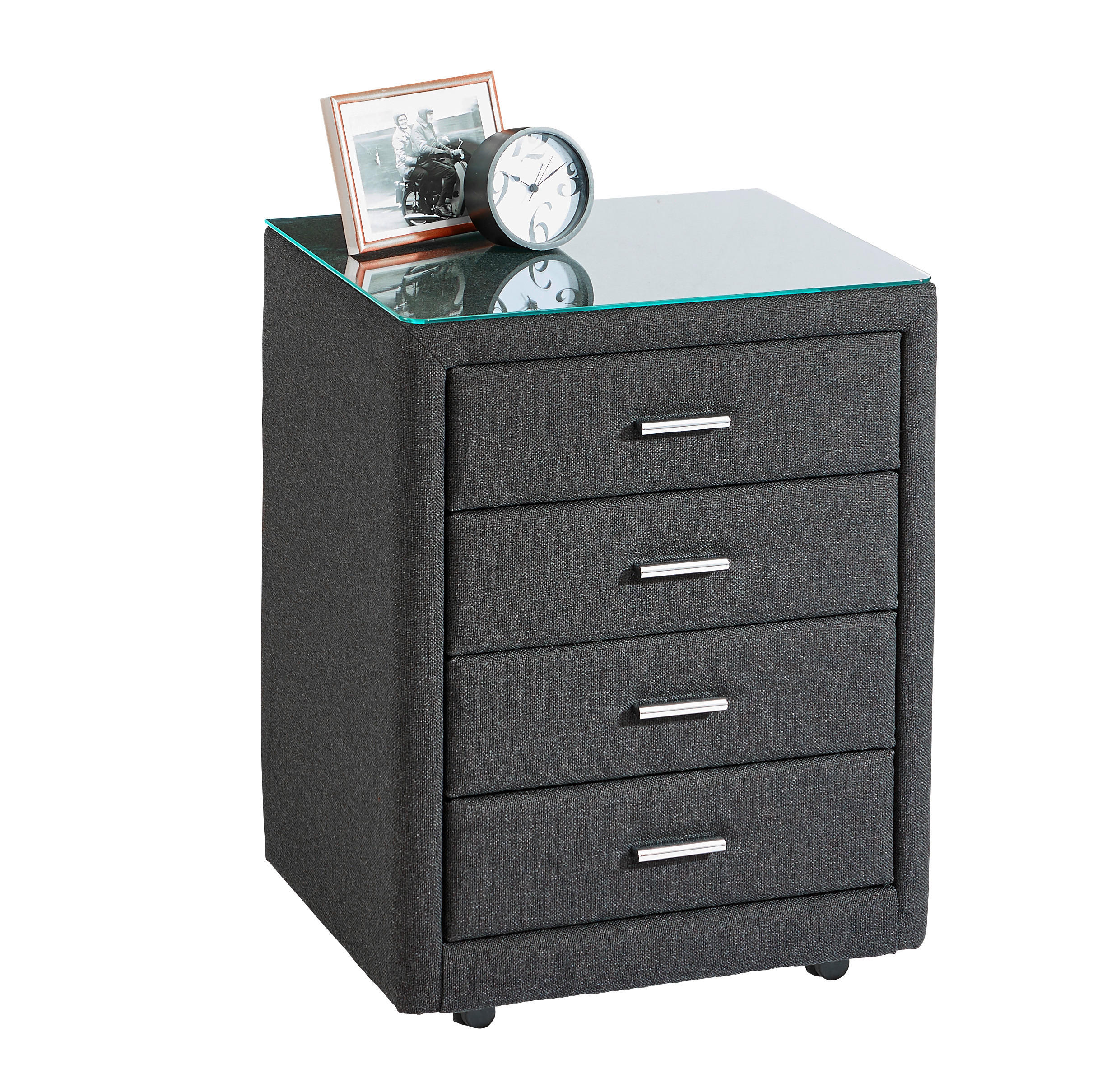 NACHTSCHRANK 50/64/41,5 cm  - Chromfarben/Schwarz, KONVENTIONELL, Glas/Textil (50/64/41,5cm) - Dieter Knoll