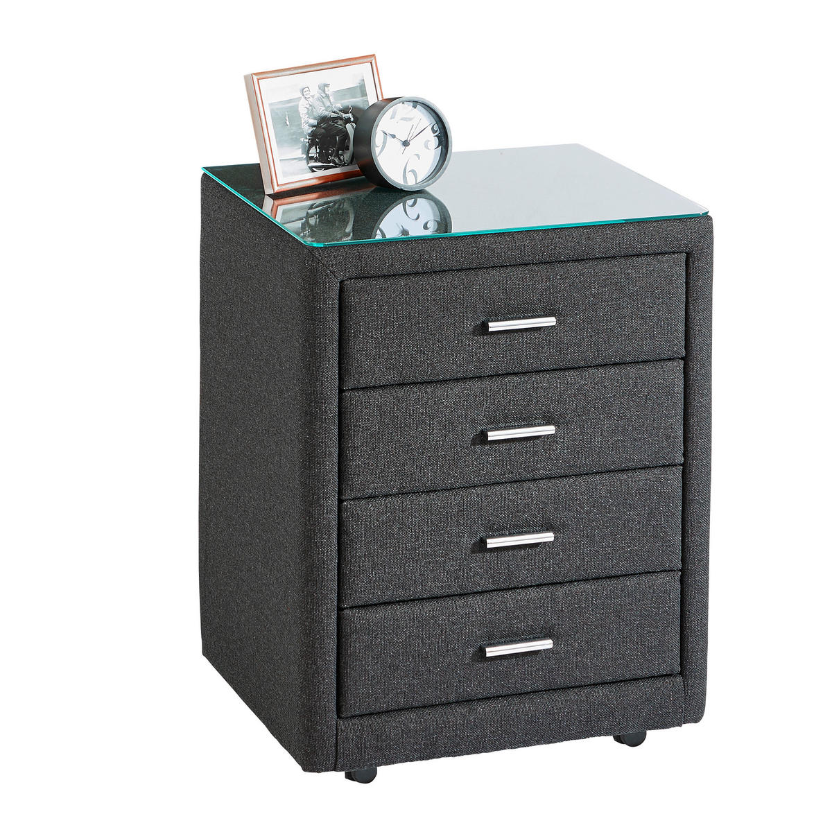 NACHTKÄSTCHEN 50/64/41,5 cm  in Schwarz  - Chromfarben/Schwarz, KONVENTIONELL, Glas/Textil (50/64/41,5cm) - Dieter Knoll