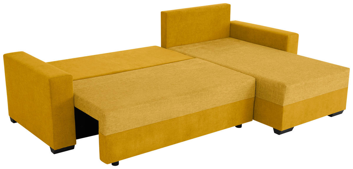 ECKSOFA Gelb Flachgewebe, Struktur  - Gelb/Schwarz, Design, Kunststoff/Textil (252/155cm) - Livetastic