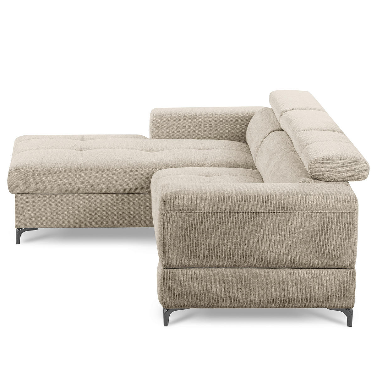 ECKSOFA TORINO Taupe Chenille Bettkasten, Kopfteilverstellung  - Taupe/Schwarzchrom, Design, Textil/Metall (173/247cm) - Livetastic