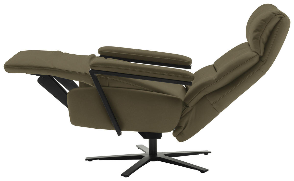 FERNSEHSESSEL  mit Relaxfunktion Echtleder Olivgrün  - Schwarz/Olivgrün, Design, Leder/Metall (74/111/85cm) - Schöner Wohnen