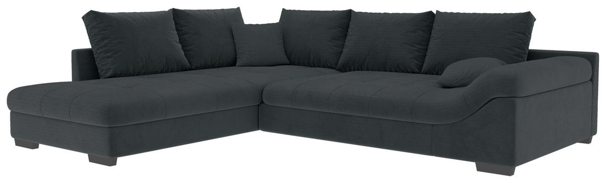 ECKSOFA in Cord Anthrazit  - Anthrazit/Schwarz, Konventionell, Holz/Textil (202/298cm) - MID.YOU