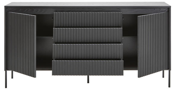 SIDEBOARD Schwarz Beleuchtung, Einlegeböden  - Schwarz, Trend, Holzwerkstoff/Metall (166/82/40cm) - Hom`in