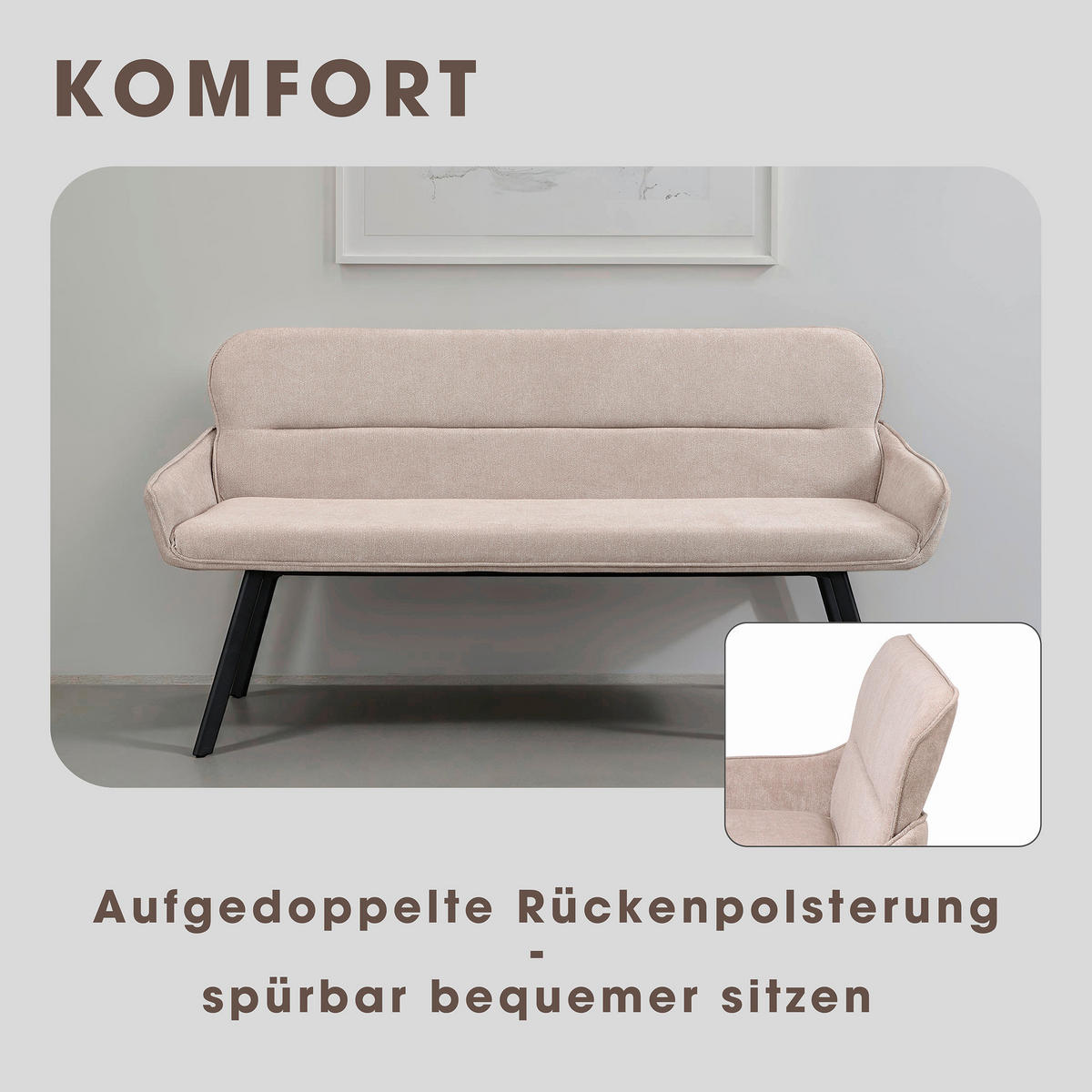 SITZBANK in Metall, Textil Schwarz, Taupe  - Taupe/Schwarz, MODERN, Textil/Metall (160/90/62cm) - MID.YOU