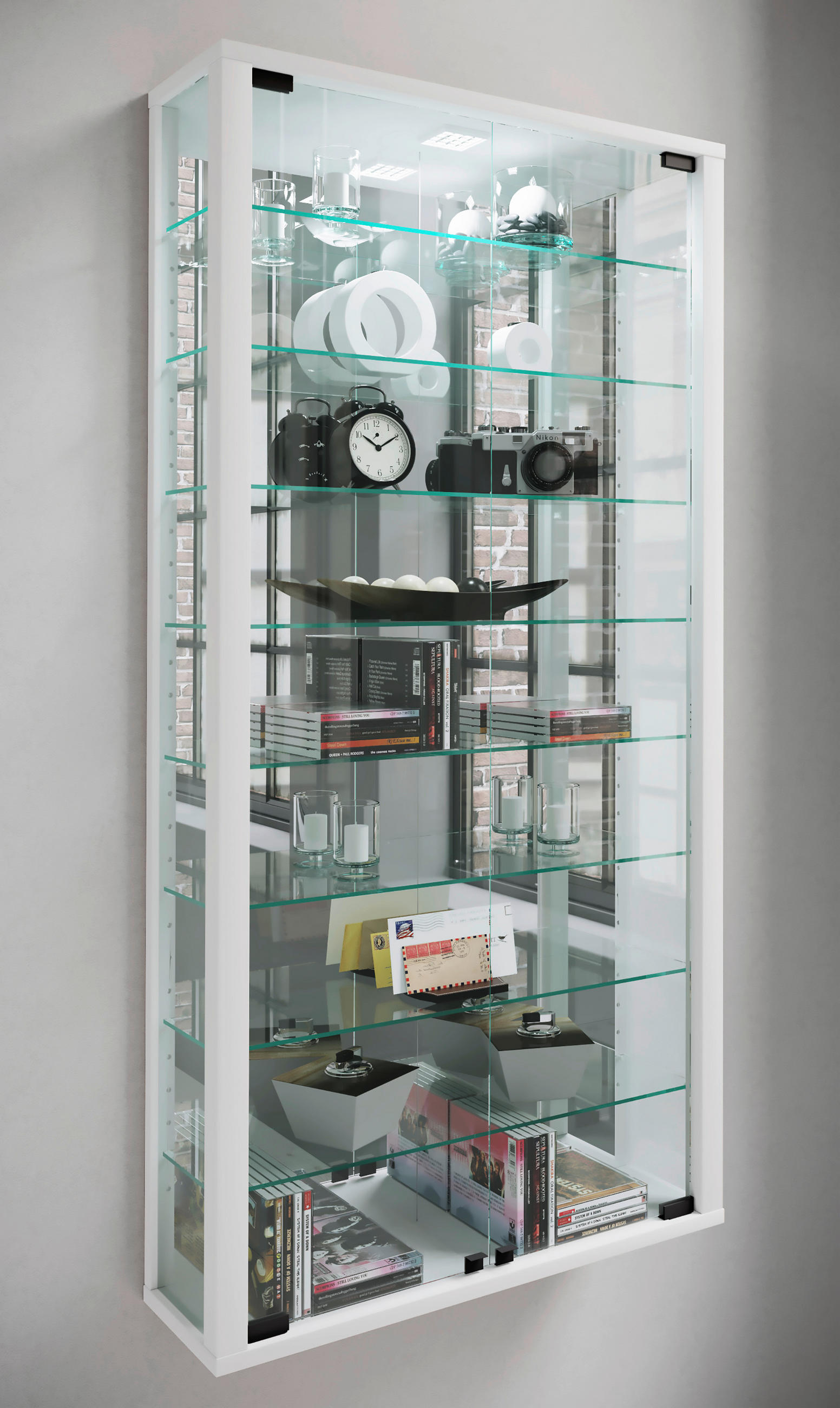 HÄNGEVITRINE in Weiss - Weiss/Schwarz, Modern, Glas/Holzwerkstoff (59/114,3/18cm) - MID.YOU