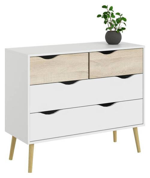 KOMODA, bílá, barvy dubu, 98,7/81,7/39,1 cm - bílá/barvy dubu, Basics, dřevo/kompozitní dřevo (98,7/81,7/39,1cm) - MID.YOU