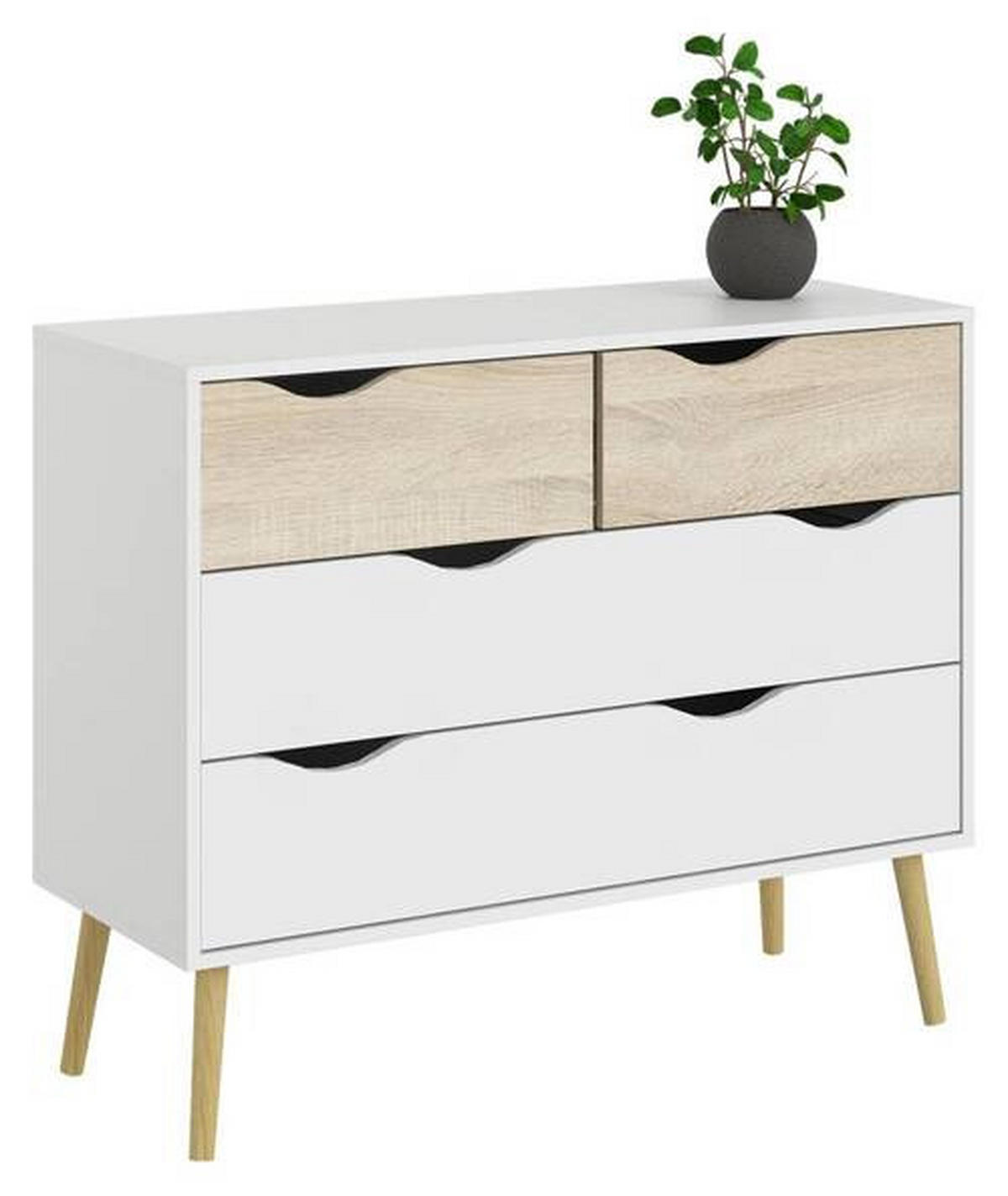 KOMODA, bílá, barvy dubu, 98,7/81,7/39,1 cm - bílá/barvy dubu, Basics, dřevo/kompozitní dřevo (98,7/81,7/39,1cm) - MID.YOU
