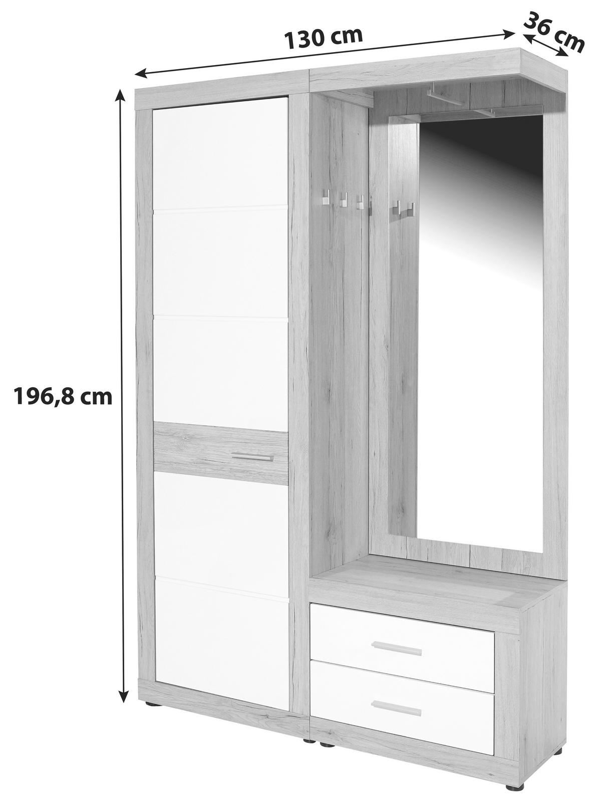 PREDSOBLJE  bijela, boje hrasta  - bijela/boje hrasta, Moderno, drvni materijal (130/197/36cm) - Modern Living