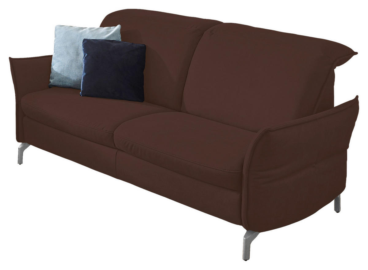 2,5-SITZER Lederlook (vegan) Dunkelbraun  - Dunkelbraun/Nickelfarben, MODERN, Textil/Metall (185/89/109cm) - Livetastic