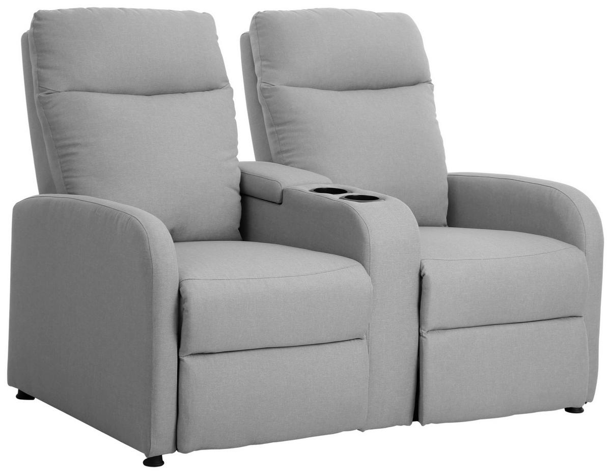 HEIMKINO-SOFA in Mikrofaser Hellgrau  - Hellgrau/Schwarz, Design, Kunststoff/Textil (128/95/92cm) - P & B