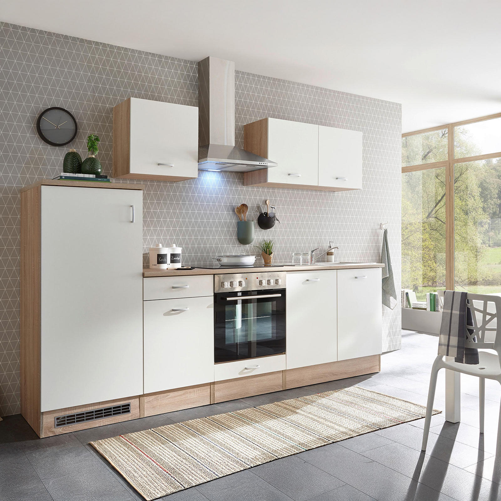 Küchenzeile Andy ohne Geräte 280 cm Natur/Eiche Dekor