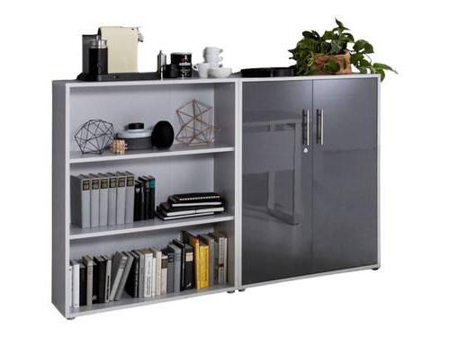 Mid.you Aktenschrank Office Edition - SW Set 1 niedrig Grau, Anthrazit Hochglanz 168.8x113.6x33 cm