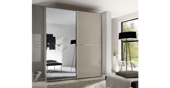 SCHWEBETÜRENSCHRANK  in Sandfarben  - Sandfarben/Chromfarben, Design, Glas/Holzwerkstoff (200/222/68cm) - Moderano