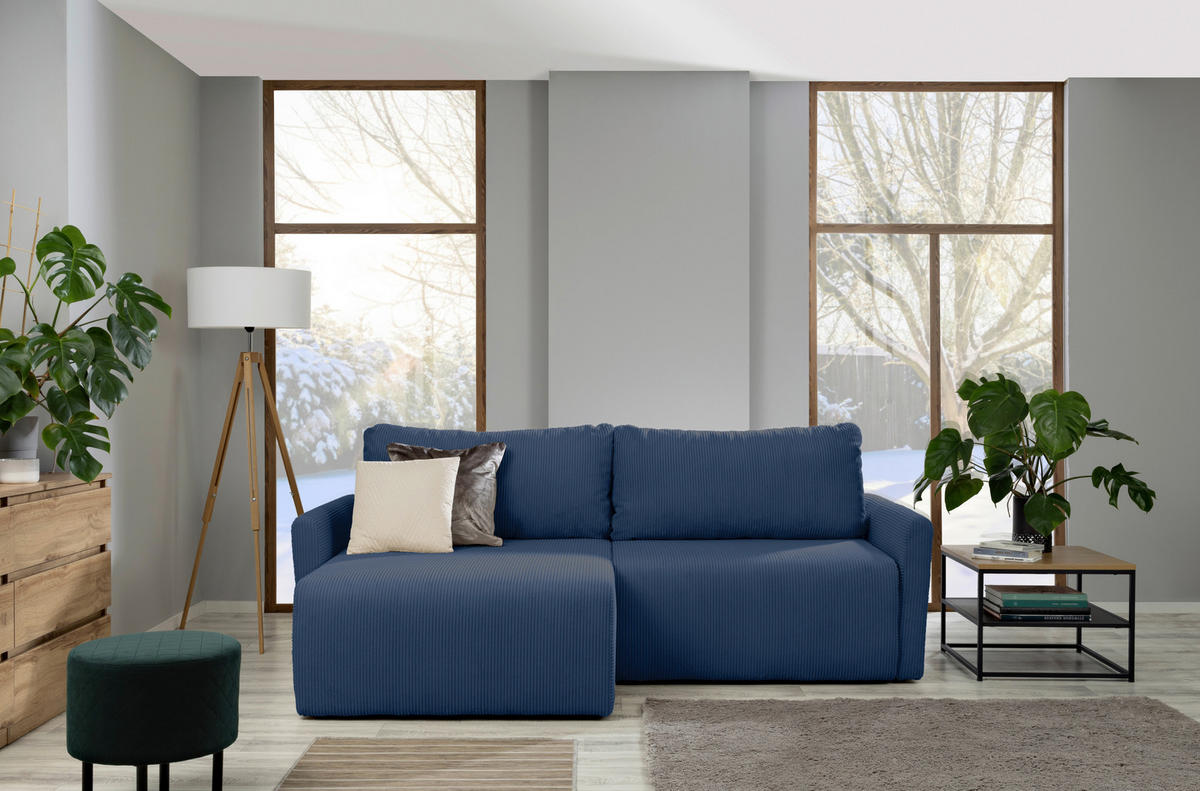 ECKSOFA in Cord Blau  - Blau/Schwarz, Konventionell, Kunststoff/Textil (228/146cm) - MID.YOU