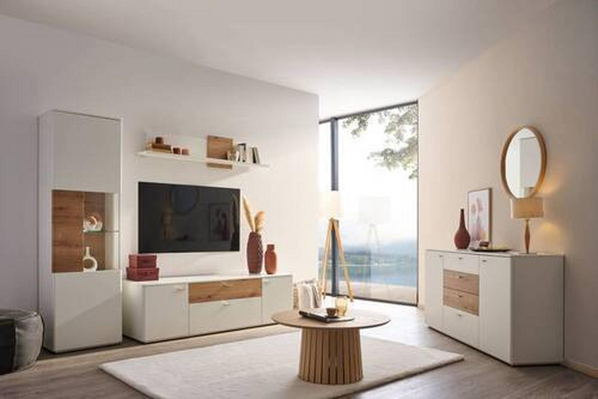 WANDBOARD Weiß, Eichefarben  - Eichefarben/Weiß, Design, Holzwerkstoff (143/20/25cm) - Stylife
