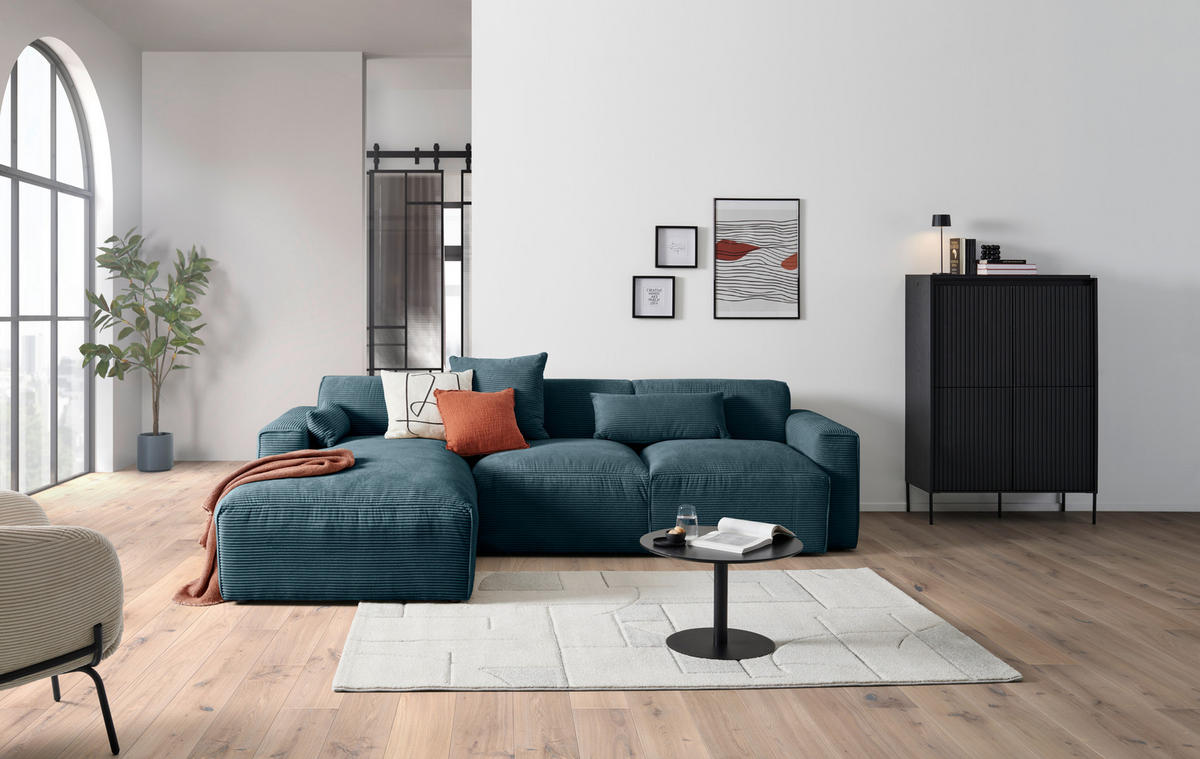 ECKSOFA Petrol Cord  - Petrol/Schwarz, Design, Kunststoff/Textil (196/303cm) - Livetastic