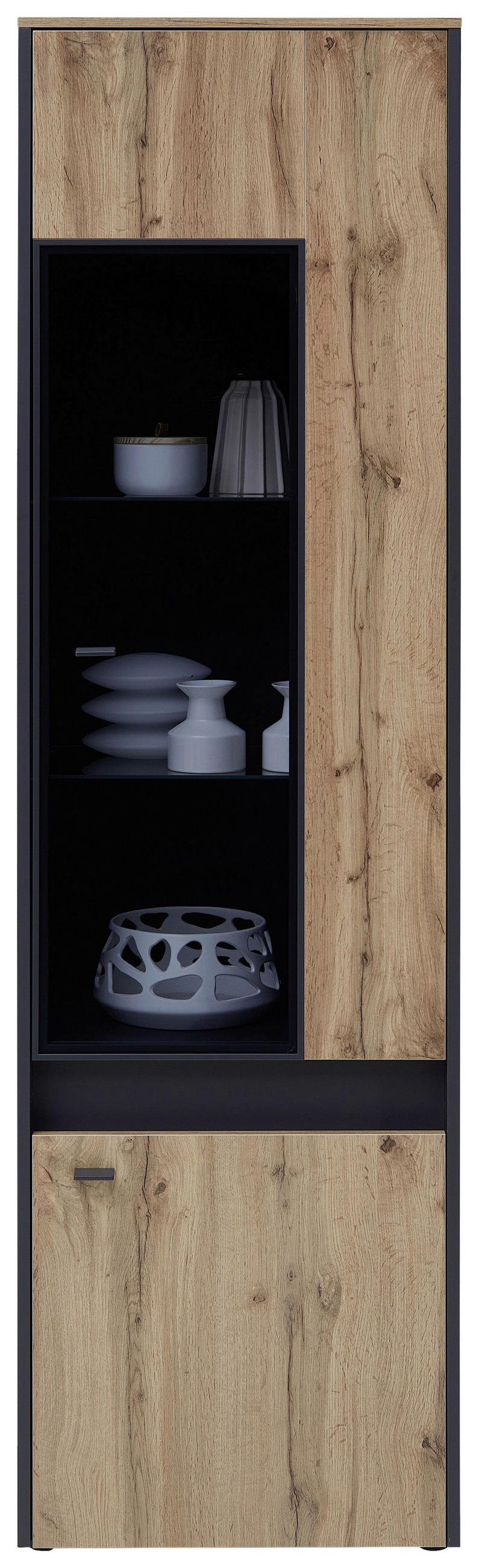 VITRINE in Grau, Eichefarben  - Eichefarben/Grau, Trend, Glas/Holzwerkstoff (56,2/195,6/40cm) - Hom`in