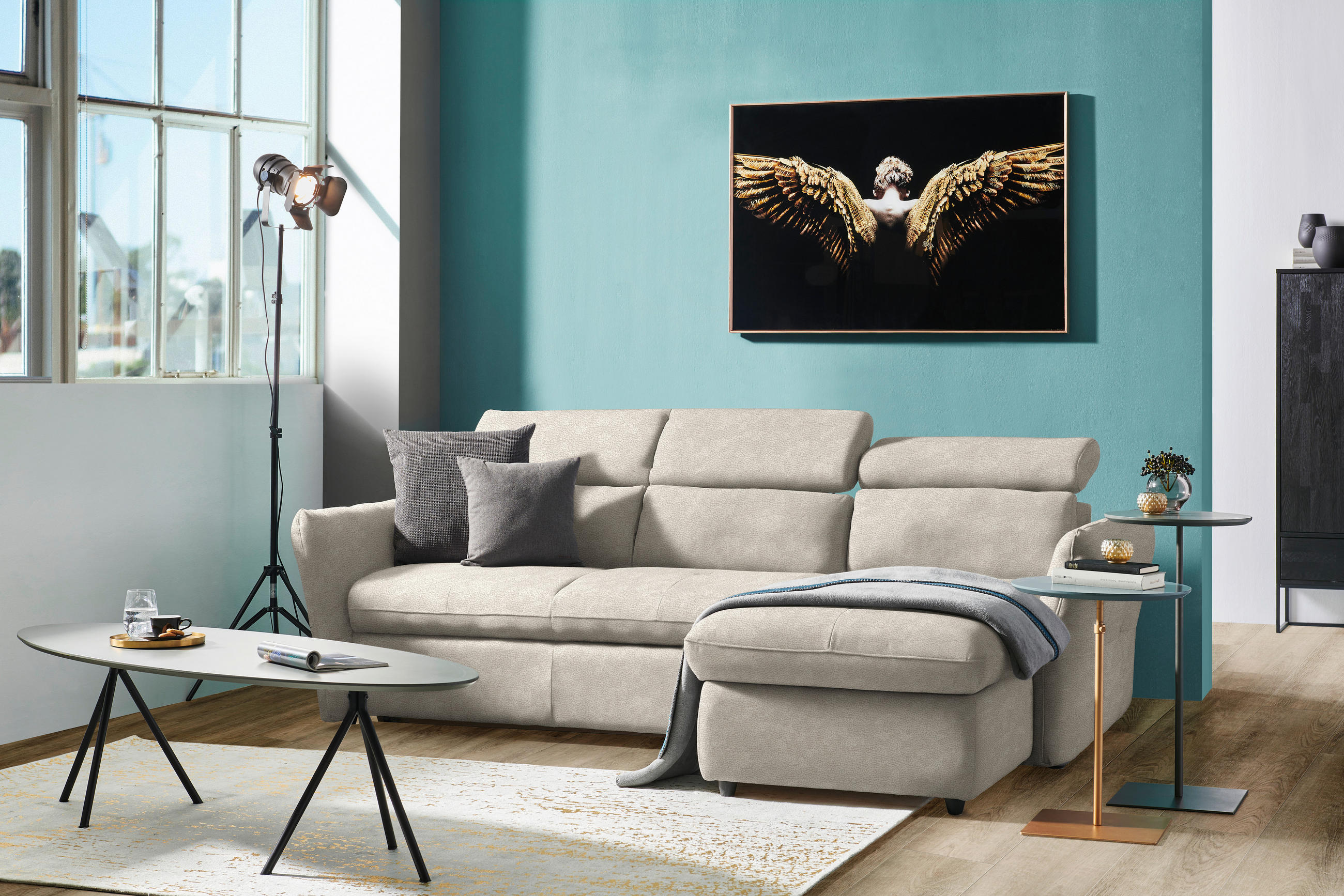 SEDEŽNA GARNITURA, mikrovlakna peščene barve, bež  - črna/bež, Design, umetna masa/tekstil (240/172cm) - Stylife