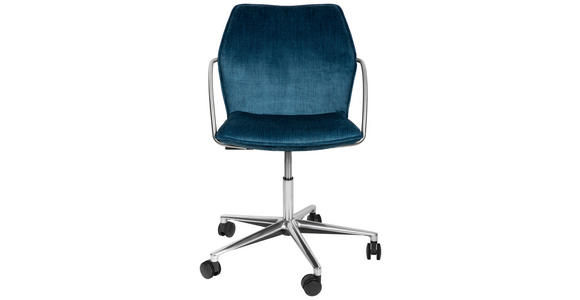 DREHSTUHL in Samt Blau, Edelstahlfarben - Blau/Chromfarben, Design, Kunststoff/Textil (56,5/82-94/60cm) - Novel