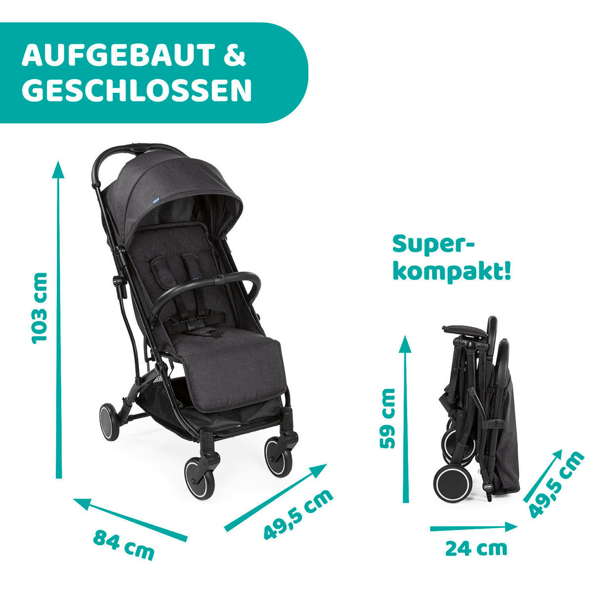 BUGGY TROLLEYME  - Anthrazit, Basics, Metall (49,5/103/84cm) - Chicco