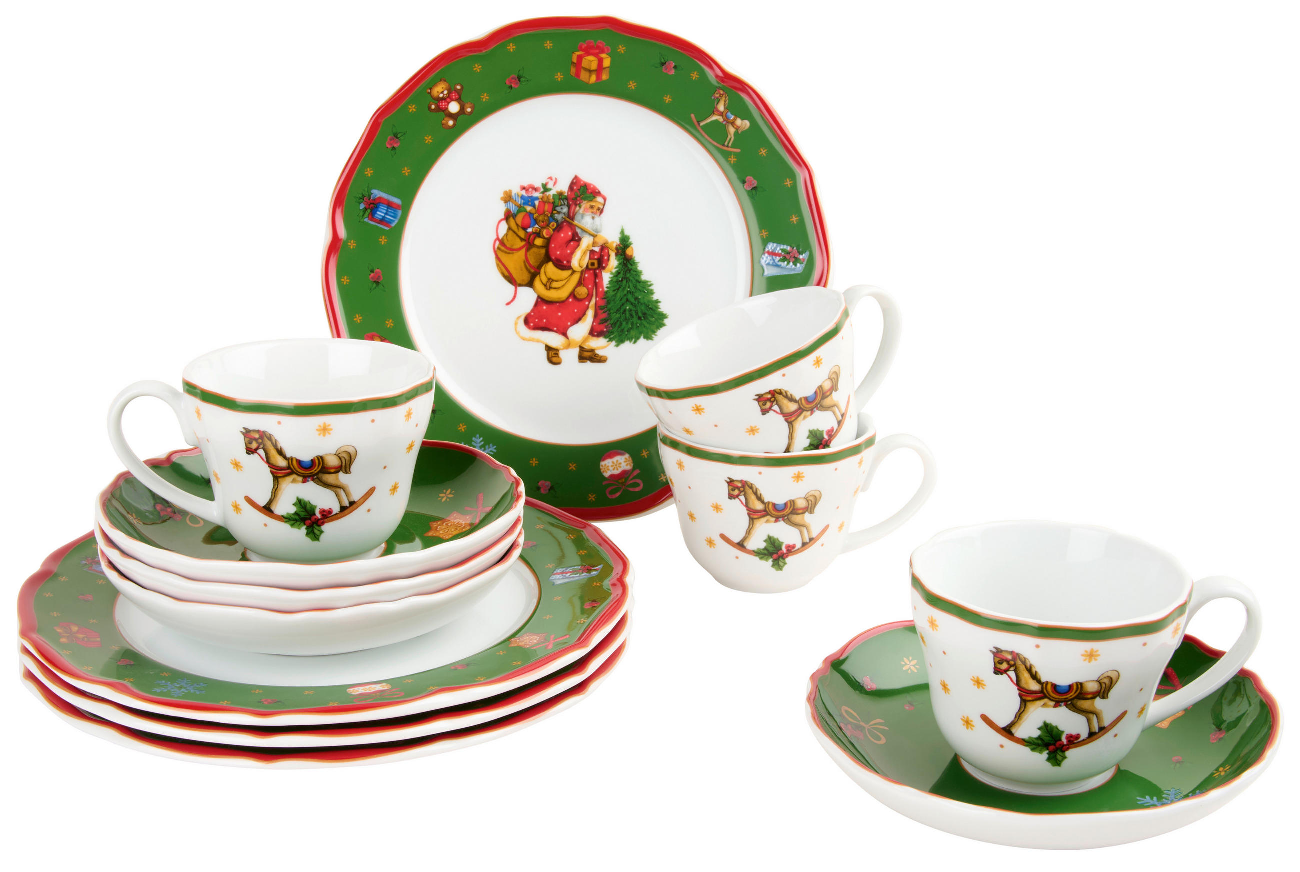 KAFFESERVIS 12 delar  - vit/grön, Klassisk, keramik - X-Mas