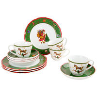 KAFFESERVIS 12 delar  - vit/grön, Klassisk, keramik - X-Mas