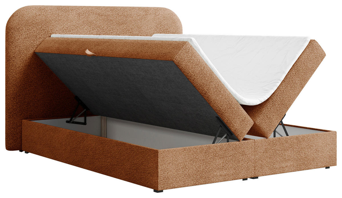 BOXBETT 140/200 cm,  in Terracotta, Bettkasten, Topper, H2 + H3 = mittel + fest  - Terracotta/Schwarz, MODERN, Holz/Kunststoff (140/200cm) - MID.YOU