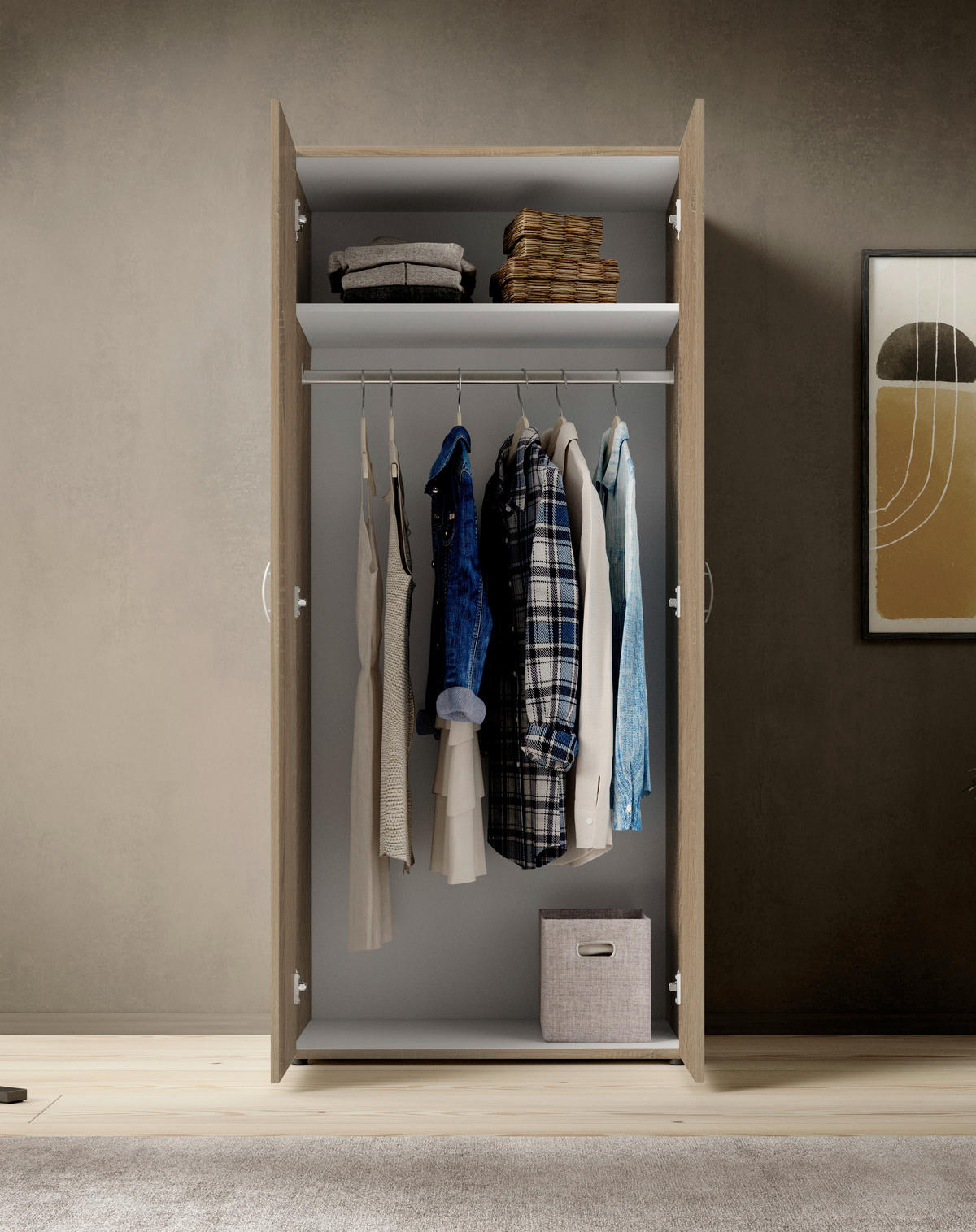 OMARA S KLASIČNIMI VRATI, hrast sonoma  - barve aluminija/hrast sonoma, Konvencionalno, umetna masa/leseni material (81/177/51cm) - Carryhome