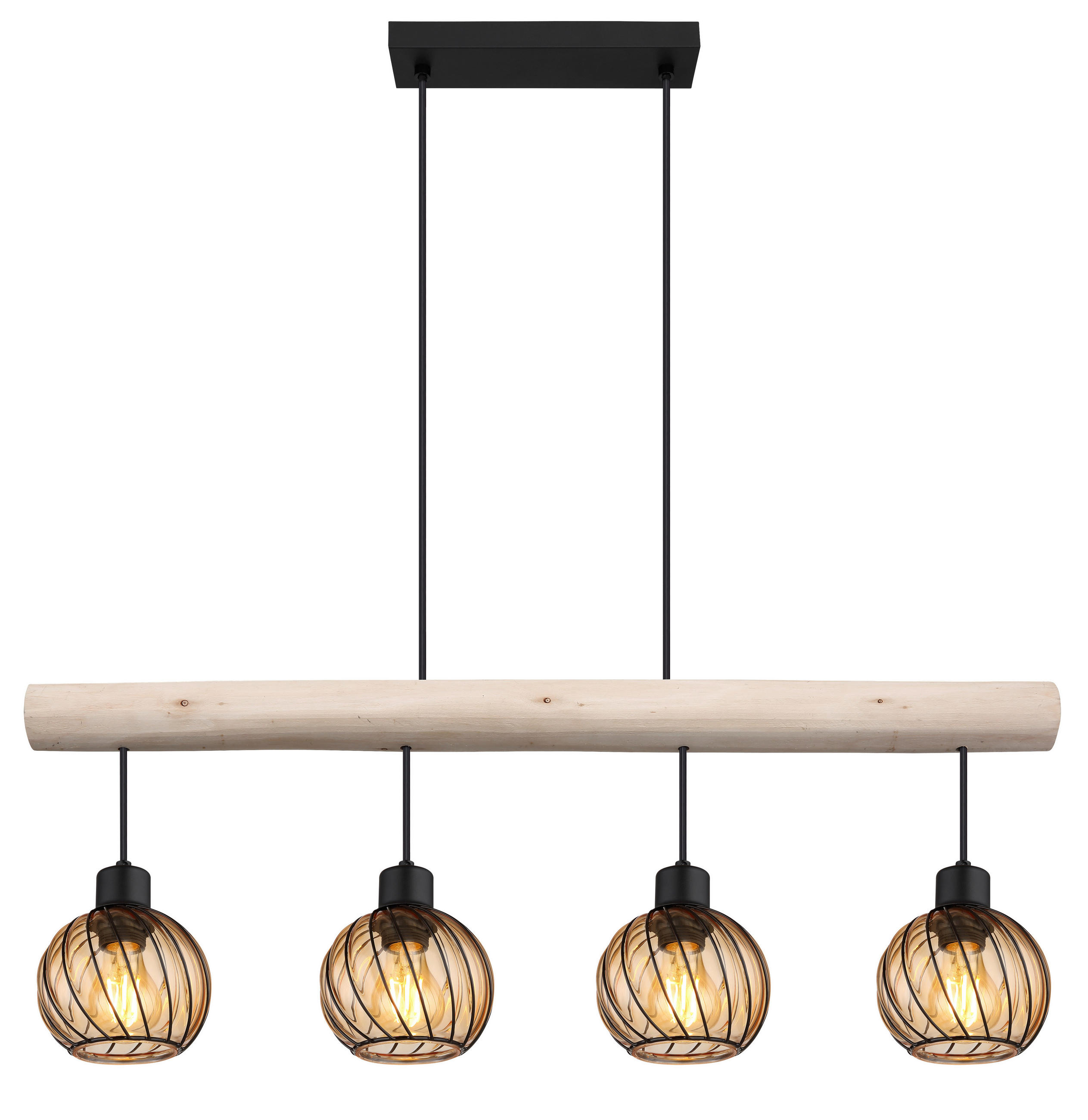HÄNGELEUCHTE 82/13/120 cm  - Schwarz/Naturfarben, Natur, Glas/Holz (82/13/120cm) - Globo