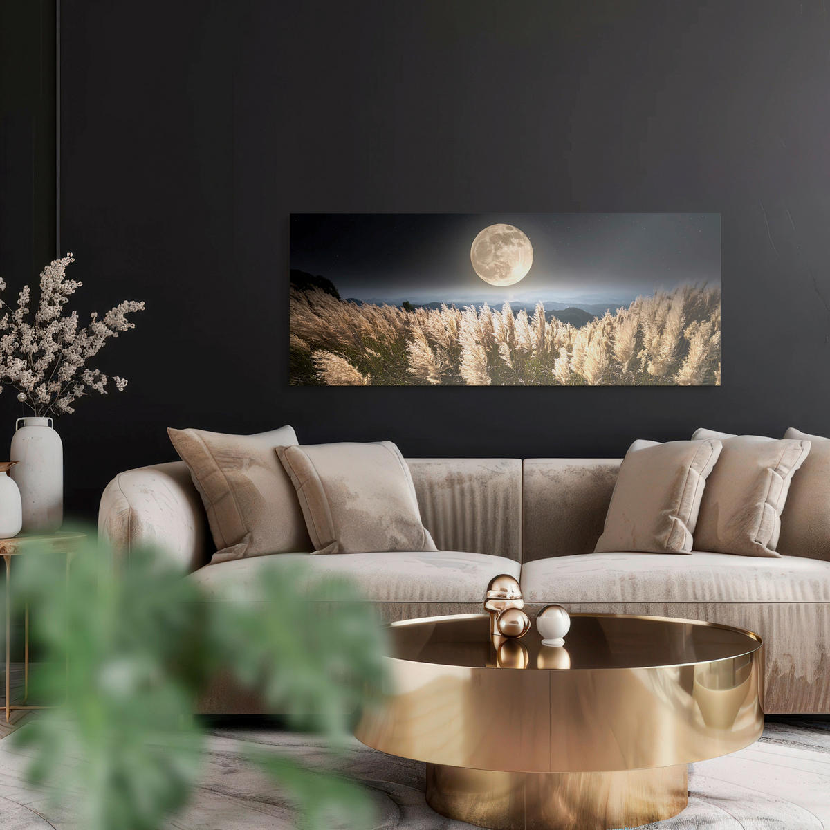 LEINWANDBILD Landschaft & Natur, Mond 150/60 cm  - Multicolor, Basics, Holz/Textil (150/60cm)