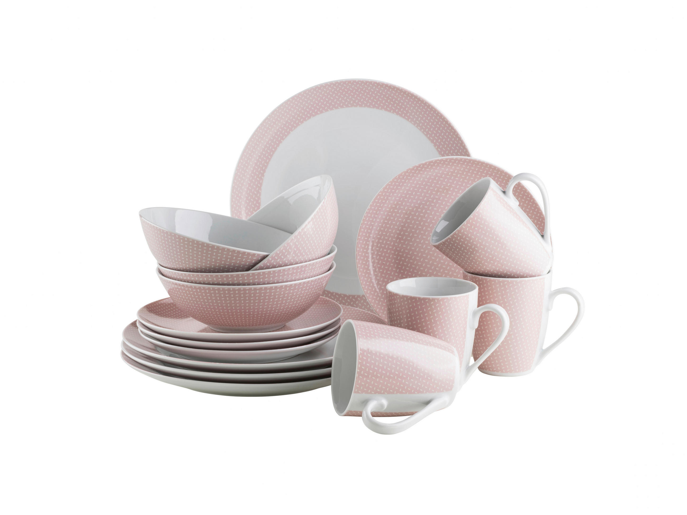 KOMPLETT SERVIS Kitchen Time 16 delar  - ljusrosa, Basics, keramik - Mäser
