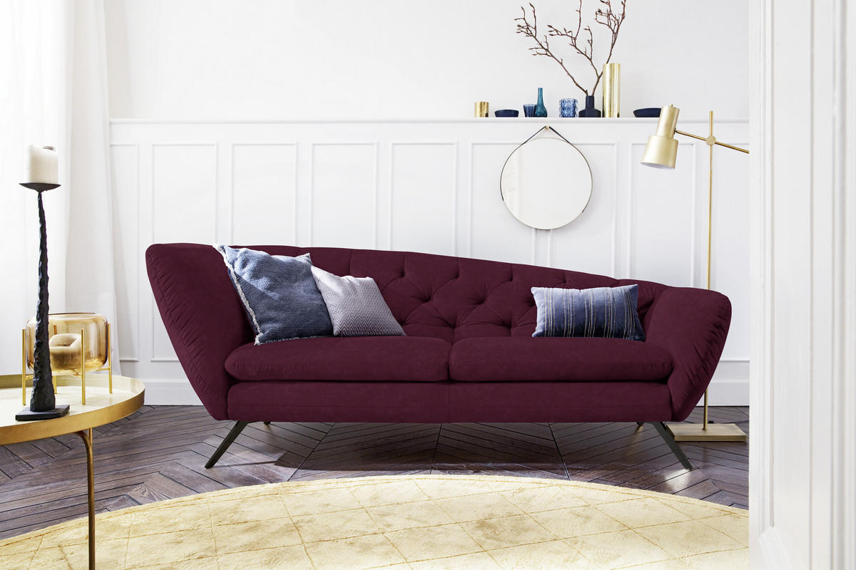 CHESTERFIELD-SOFA Mikrofaser Beere  - Beere/Schwarz, Design, Textil/Metall (223/84/90cm) - Pure Home Lifestyle