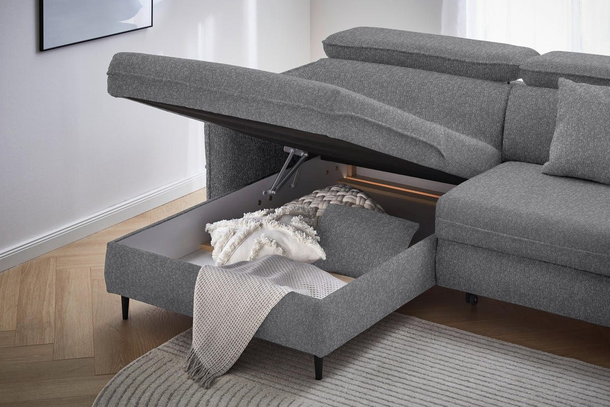 ECKSOFA in Struktur Grau  - Schwarz/Grau, Design, Holz/Textil (185/232cm) - Stylife