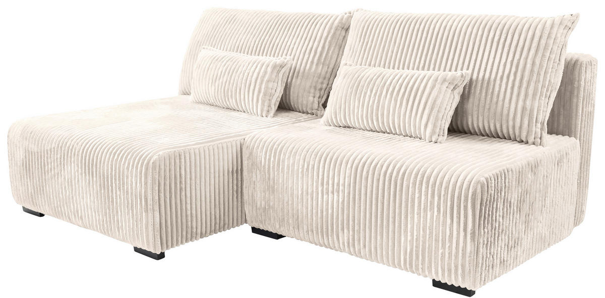 ECKSOFA in Cord Creme  - Creme/Schwarz, Modern, Holz/Textil (145/210cm) - MID.YOU