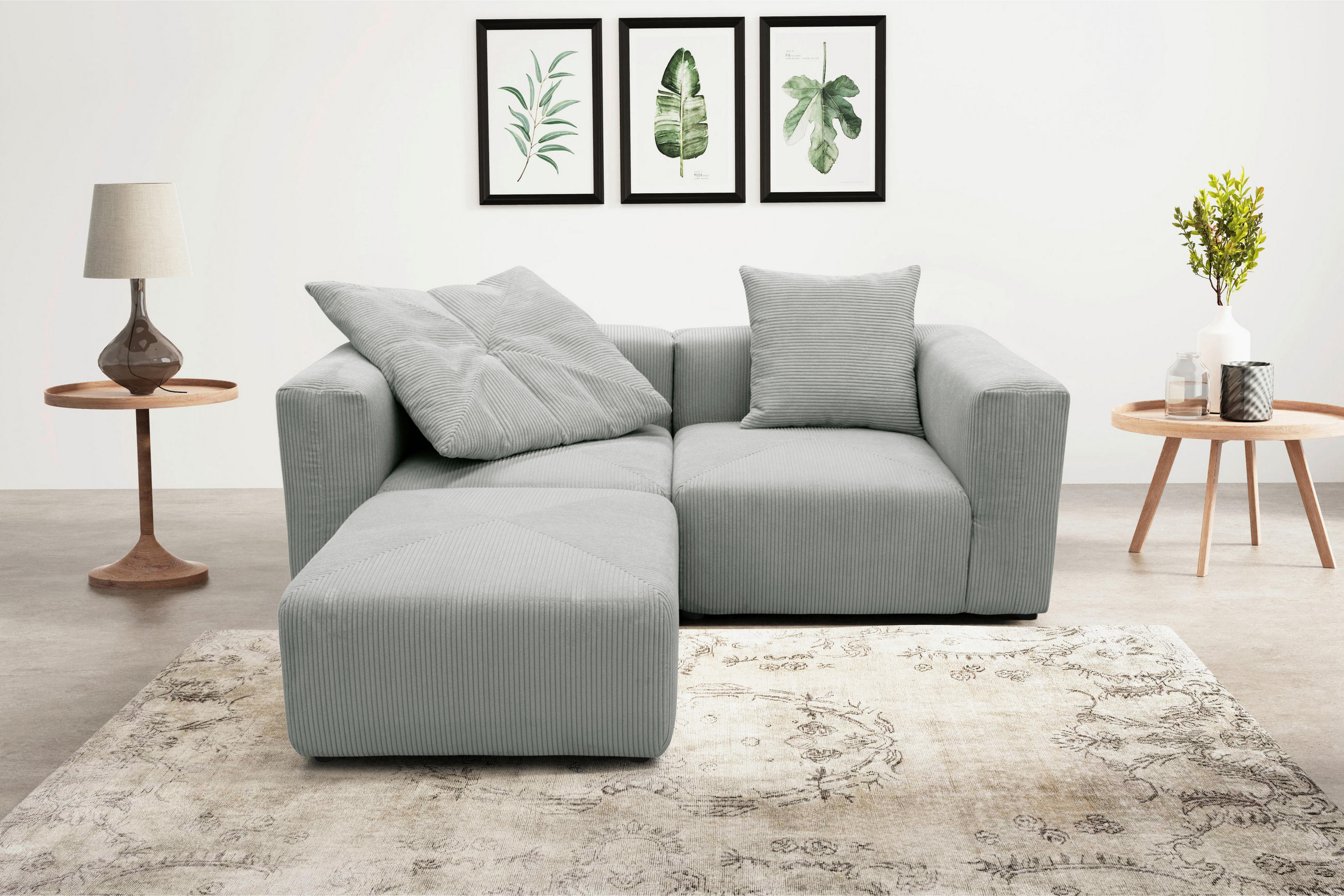 ECKSOFA Hellgrau Cord, Mikrofaser  - Hellgrau/Schwarz, Design, Kunststoff/Textil (216/69/193cm) - MID.YOU