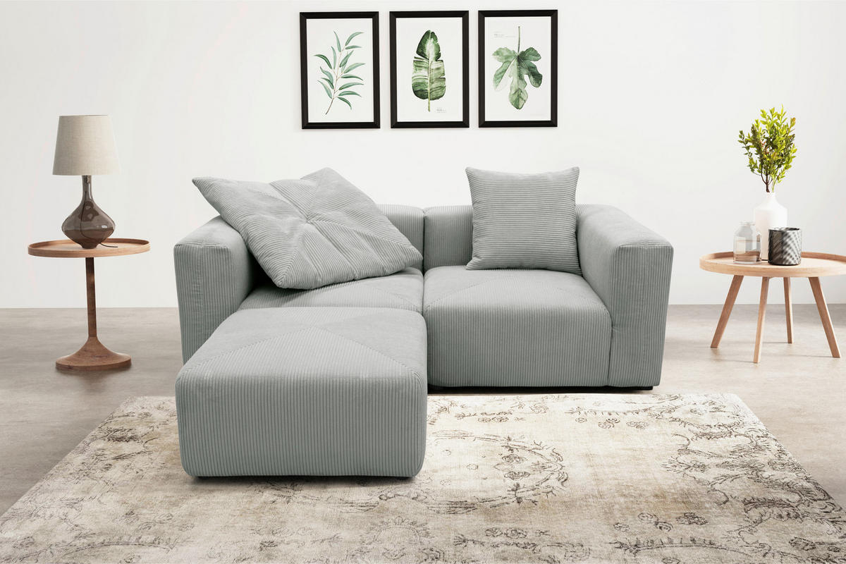 HOCKER Mikrofaser Hellgrau  - Hellgrau/Schwarz, Design, Kunststoff/Textil (85/42/85cm) - MID.YOU
