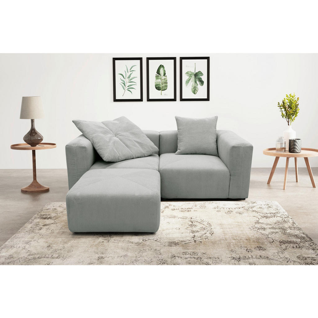 Thumbnail - Mid.you Hocker, Hellgrau, Textil, Uni, rechteckig, 85x42x85 cm, Made in EU, FSC Mix, erweiterbar (Typenauswahl), Wohnzim...