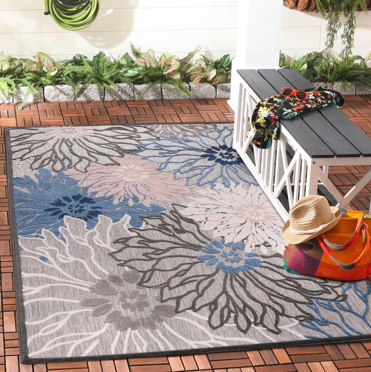 TEPIH ZA UNUTAR./VANJ. UPORAB 240/330 cm   plava, siva  Floral  - siva/plava, Lifestyle, tekstil/plastika (240/330cm)