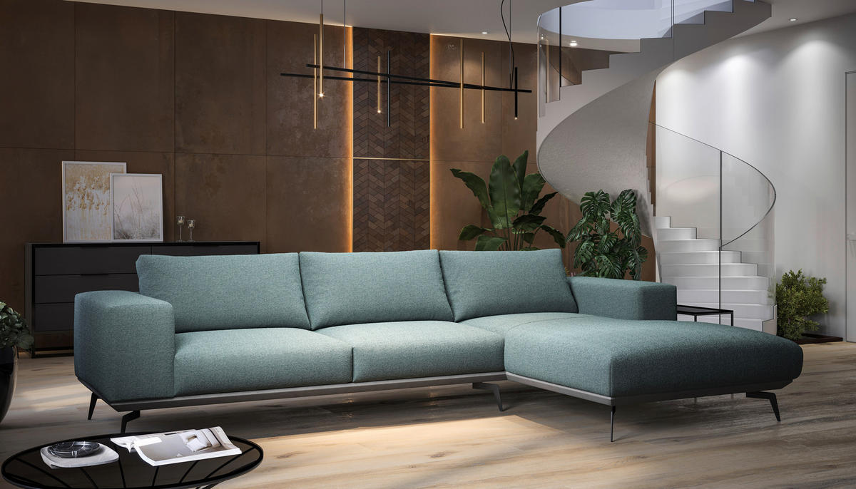 ECKSOFA Anthrazit Chenille  - Anthrazit/Schwarz, Design, Holz/Textil (330/180cm) - MID.YOU