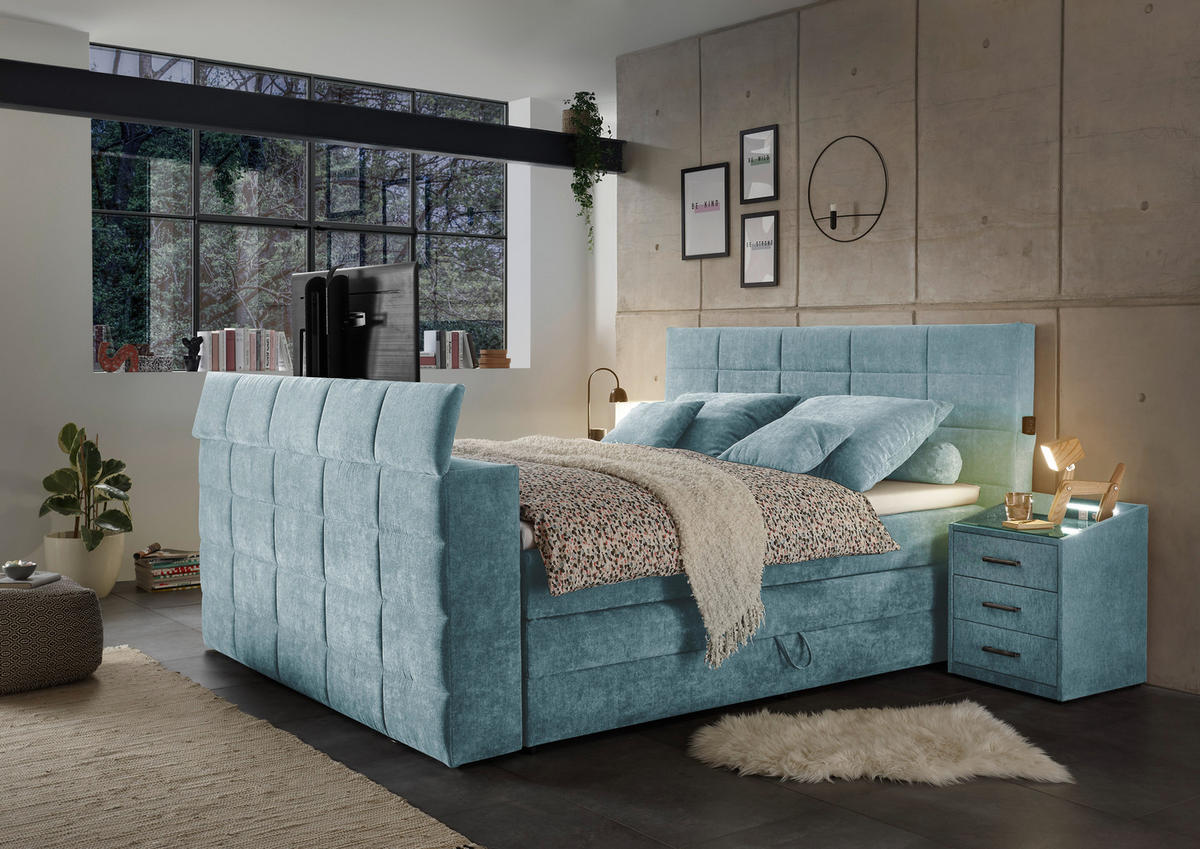 BOXSPRING-ÁGY 180/200 cm  kék  - kék, Konventionell, textil (180/200cm) - Carryhome