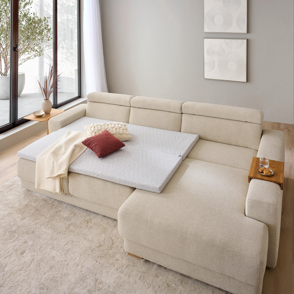 ECKSOFA Naturfarben Chenille  - Eichefarben/Naturfarben, Design, Textil (316/206cm) - Sedda