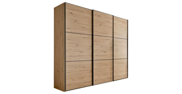 SCHWEBETÜRENSCHRANK  in Eiche Artisan  - Schwarz/Eiche Artisan, Holzwerkstoff/Metall (249/222/68cm) - Moderano