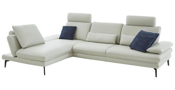 ECKSOFA in Echtleder Silberfarben  - Silberfarben/Schwarz, Design, Leder/Metall (195/308cm) - Dieter Knoll